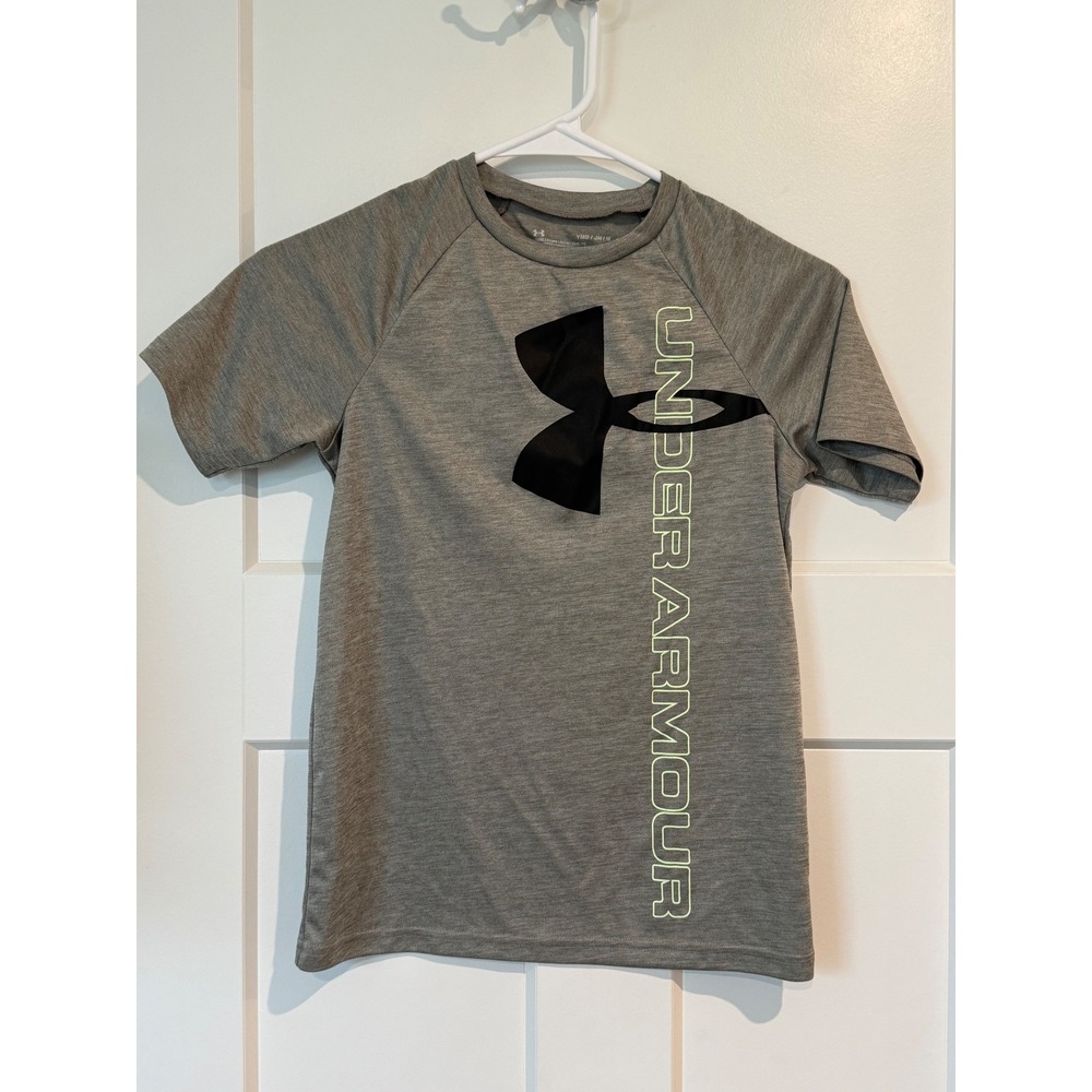 Under Armour Boys HeatGear Gray Short Sleeve Graphic Tee Shirt Youth Medium YMD